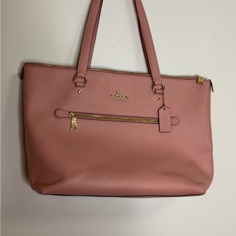 Coach Pink Leather Tote Bag with Gold Hardware